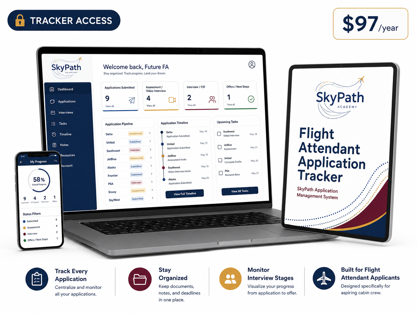 Flight Attendant Application Tracker mockup